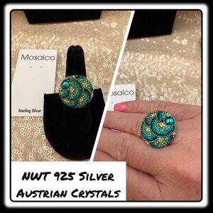 NWT Gorgeous Austrian Crystal / 925 Silver Adjustable ring from Mosaico